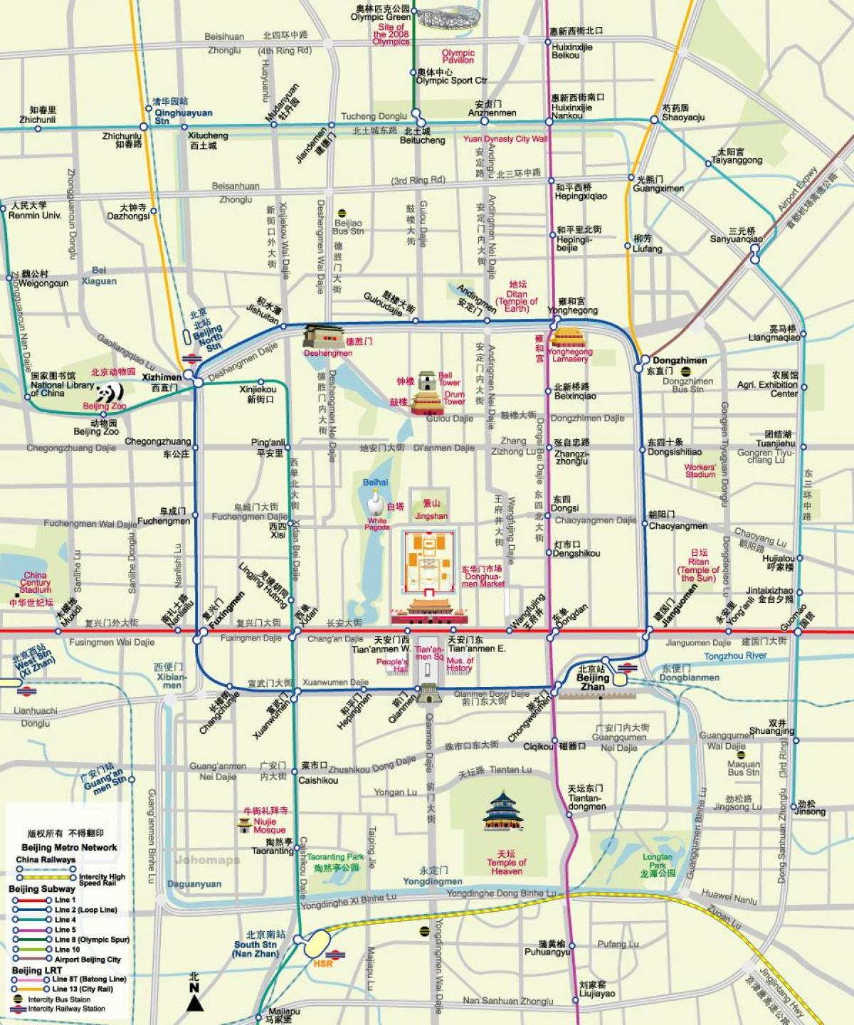 ramani ya Beijing subway ramani na vivutio vya utalii